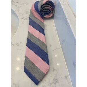 CHAPS by RALPH LAUREN Royal Pink Blue  Gray Stripe  Tie‎ Classic Preppy Spring